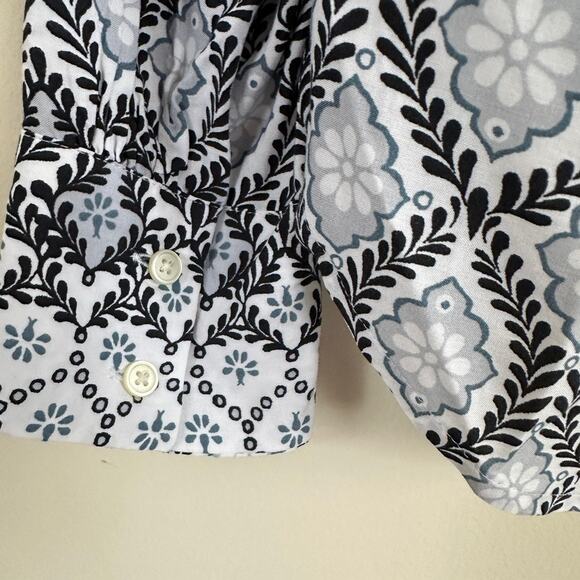 LOFT Women's SMALL Long Sleeve Blouse Split Neck Geometric Leaf Pattern Shirt - Picture 6 of 9